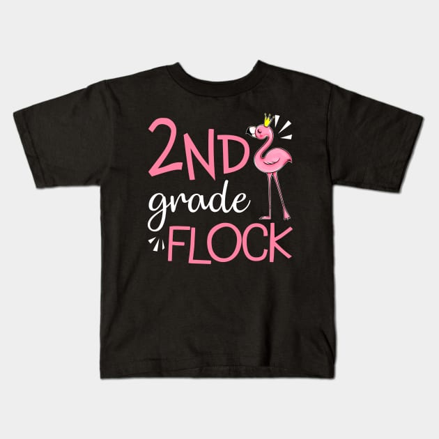 Flamingo Back To School 2nd Second Grade Flock Kids T-Shirt by Elliottda